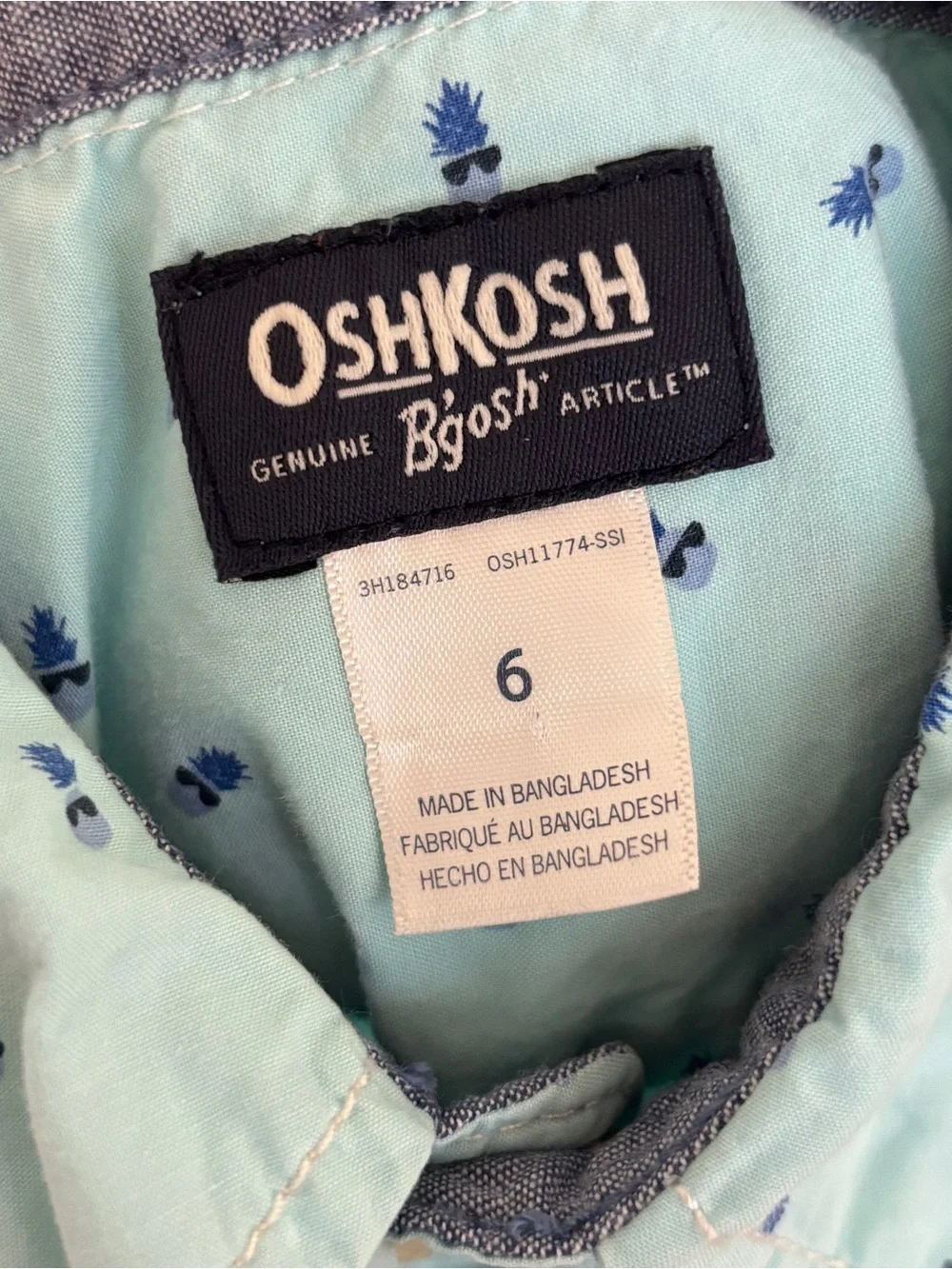 Boys' Light Aqua Pineapples Button-Down Shirt - size 6 kids